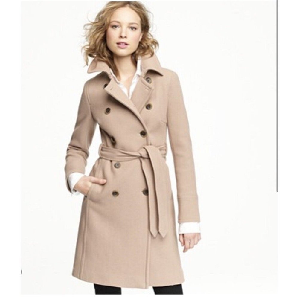 J. Crew Wool Blend Boulevard Trench Long Coat Jacket Size Medium Tan Brown 8